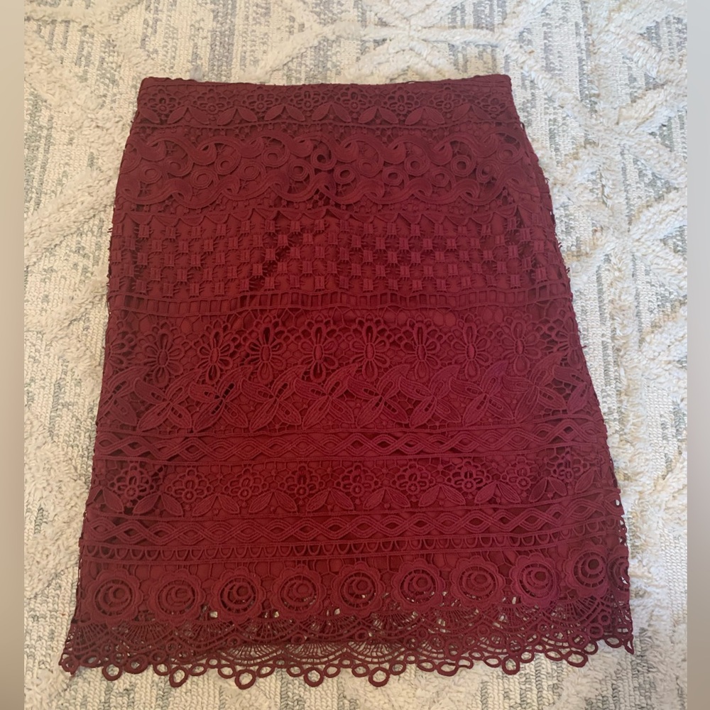 LOFT Burgundy Lace Skirt